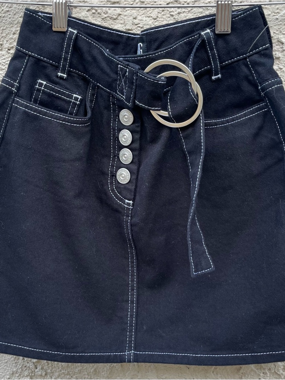 BDG Black Denim Mini Skirt with White Topstitching